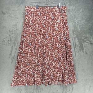 Talbots Women's Floral Midi Skirt‎ Rust Red and White Sz 14 EUC